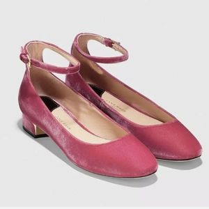 Cole Haan Collection Pink Velvet Ankle Strap Ballet Flats Size 8